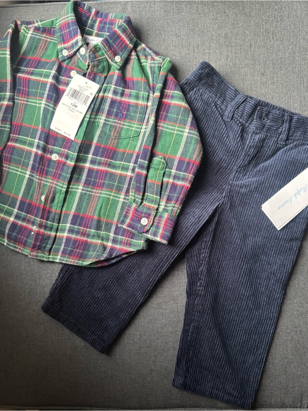 Ralph Lauren Toddler Boy - Plaid Button-Down Shirt & Corduroy Pants Set - 12 mo